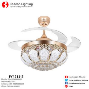 Factory Price Hot sell Classic style 42" Quiet Invisible Ceiling Fans with Led Light Crystal Glass Shade crystal for Bedroom
